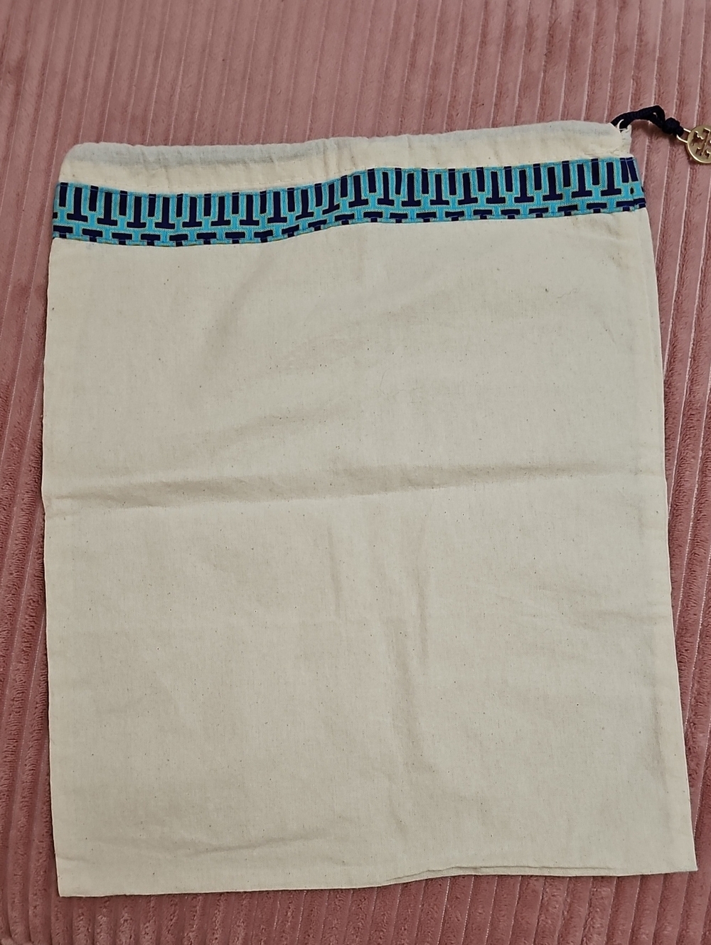 Tory Burch Cream Canvas Dust Bag with Blue Trim